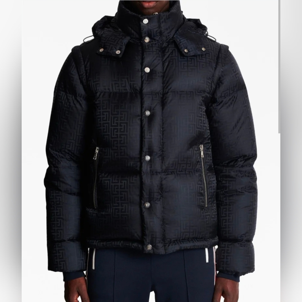 Balmain Men’s Quilted Hooded Puffer Jacket - Navy XL